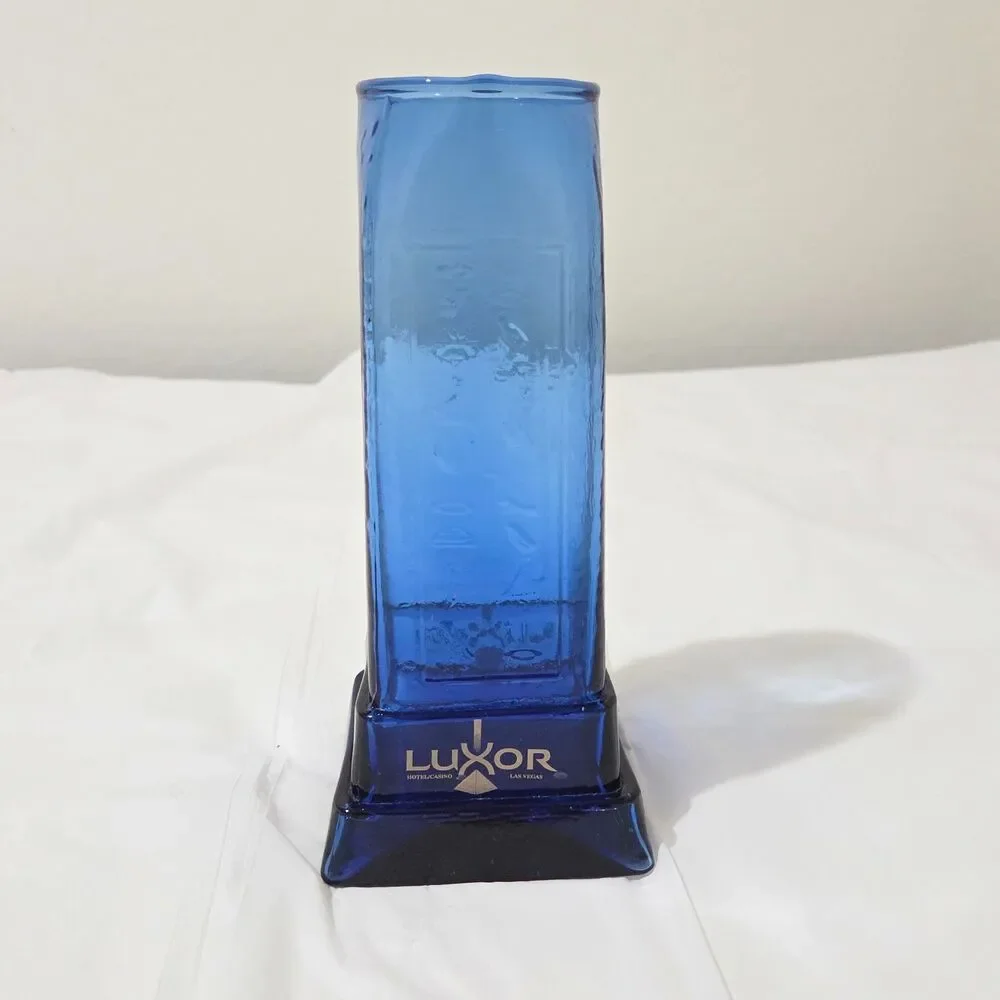 Las Vegas Luxor Cobalt Blue Egyptian Obelisk Glass Vase Set of 3 Vintage